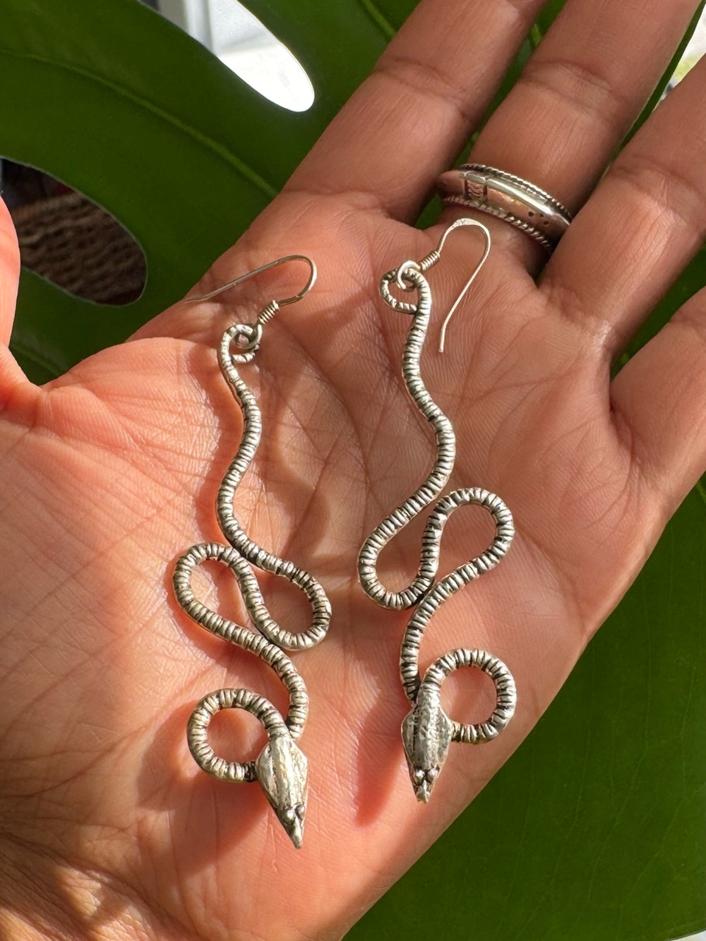 Sterling silver 925 Cobra dangle earrings.